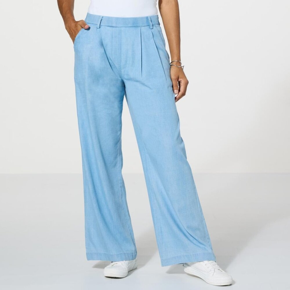 GREY by Jhoan Sebastian Grey Chambray Trouser Pant Size XS Blue Pleated Workwear